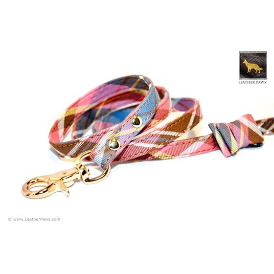 Universe Plaid Bow Tie Leather Leash