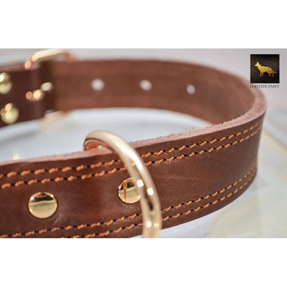 Chestnut Dual Stitch Leather Collar