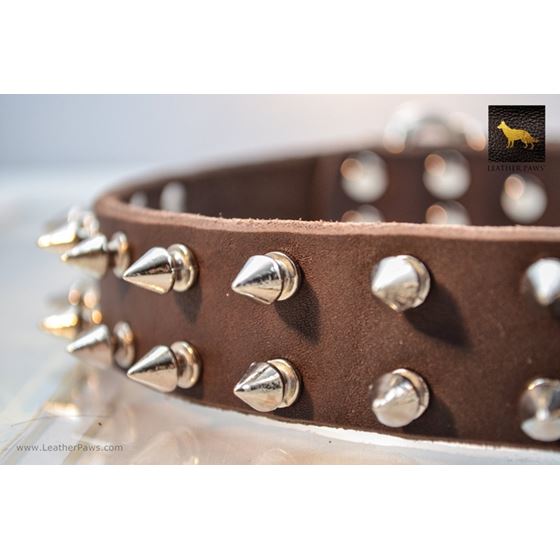 Spiked Brown Leather Collar