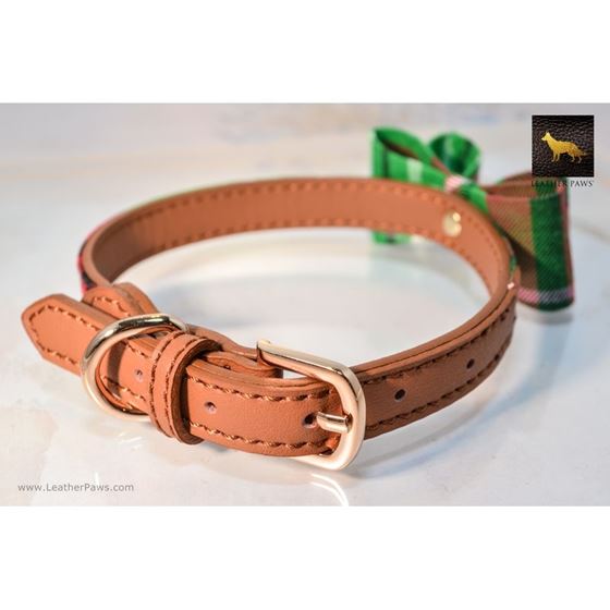 Garden Plaid Bowtie Leather Collar
