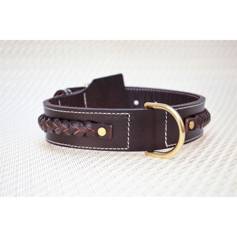 LPNY Red Oak Love Knot Braid Leather Dog Collar