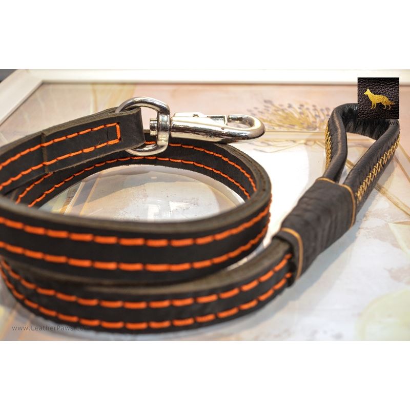 Rhino II Black Leather Leash