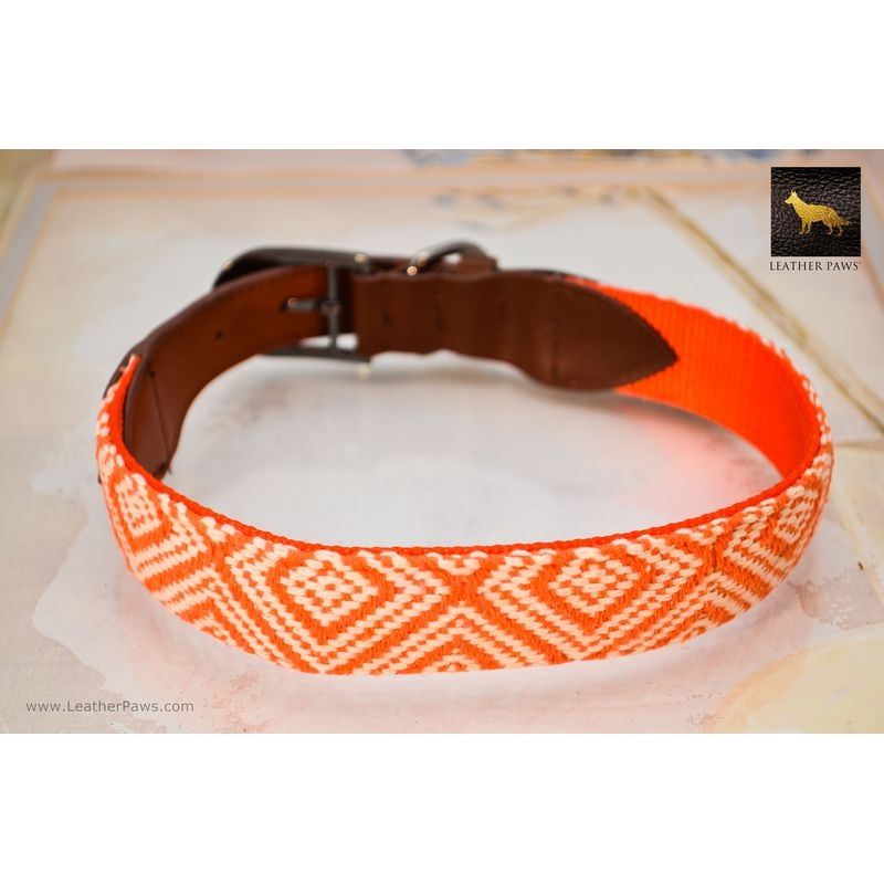 Diamond Shape Pattern Fabric Leather Collar